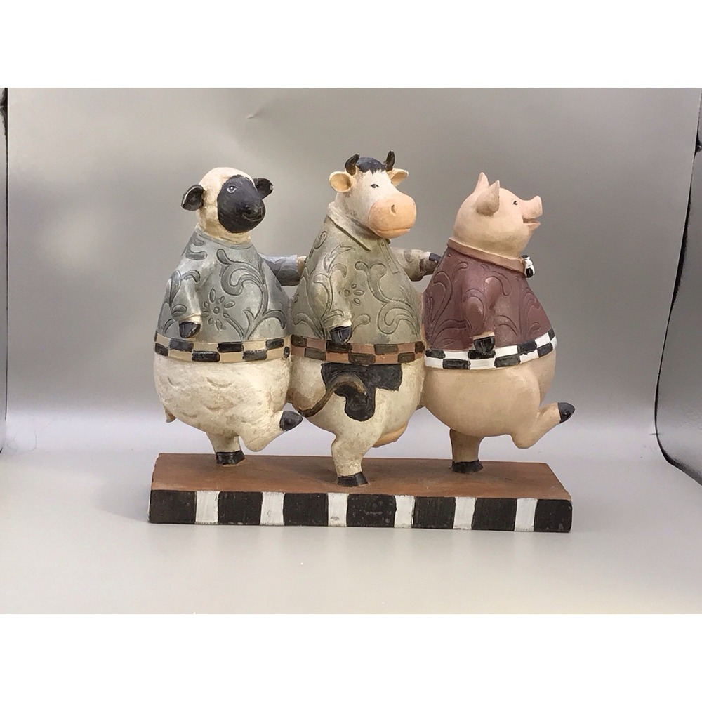 Country Dancing Trio Pig Cow Sheep Resin
